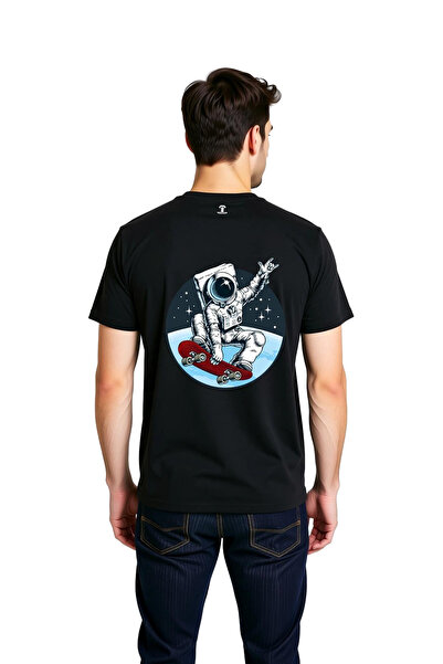 PayBuy Men's Skeytbord Astronaut Peace Sign Printed Casual T-Shirt 100% Cotto...