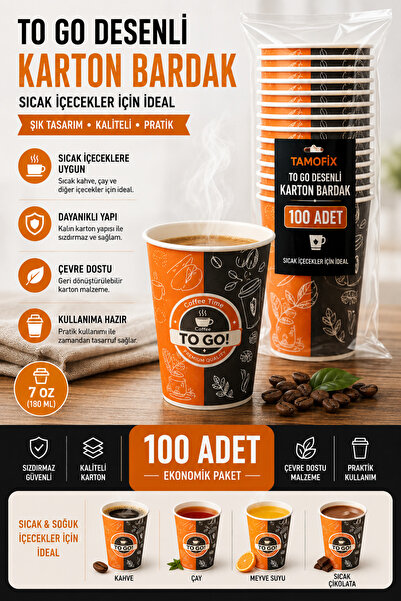7 Oz Karton Bardak To Go Desenli 100 Adet