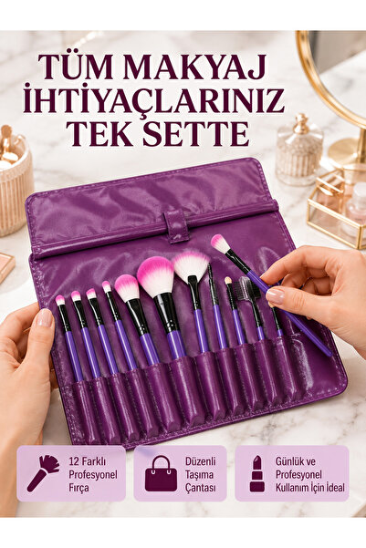 teknodayım Set of 12 Makeup Brushes Made of Soft Fiber Bristles for Eyeshadow...