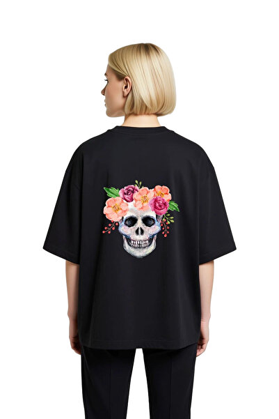 PayBuy Γυναικείο μπλουζάκι Oversize με στάμπα λουλουδιών κρανίου, τεχνική υδα...