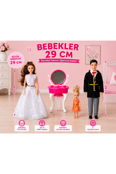 SUDESA OYUNCAK 29 CM GELİN DAMAT BEBEK SETİ 4 PARÇA - GELİN BEBEK, DAMAT BEBE...