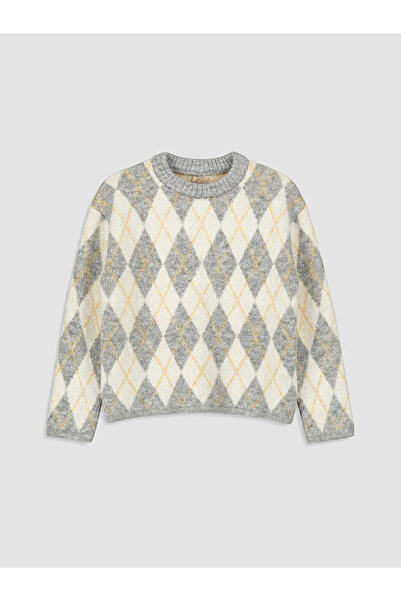 LC Waikiki Two Mt Shop Quality Ecru Diamond Patterned Girls' Knitwear Sweater