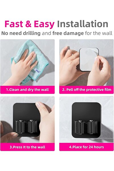 Generic 5-piece wall-mounted broom holder, premium silicone rotating grips, w...