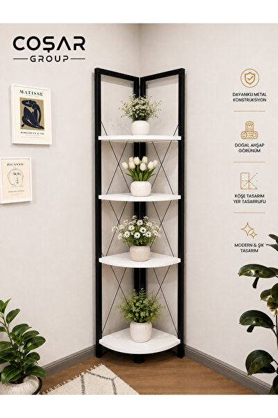 Cosargroup 5 Raflı Metal Köşe Çiçeklik Rafı Saksılık Standı Dekoratif Aksesua...