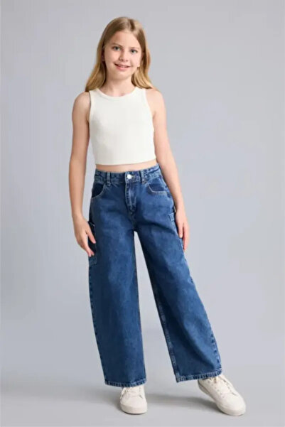 DeFacto 100% Cotton Baggy Fit Jean Navy Blue Trousers for Girls H8896A826Au