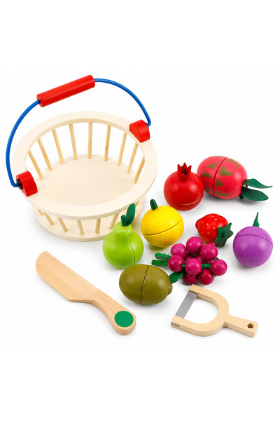 iTin Coșuleț cu fructe din lemn, 8 piese magnetice, design realist, non-toxic...