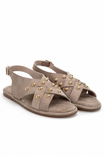 İX Lusso Women's Cross-Strapped Suede Sandals with Gold Accessory Detail