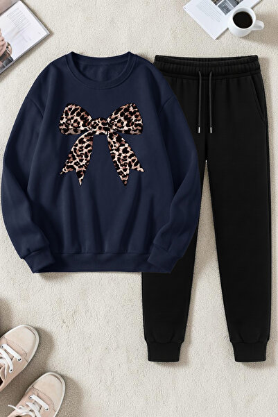 uyguntarz Unisex Leopard Patterned Ribbon Design Printed Crew Neck Sweatshirt...