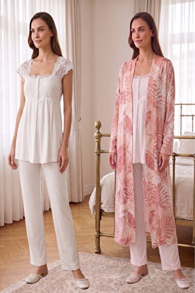 Puerpera Effortt Maternity Patterned Dressing Gown and Pajama Set 2314