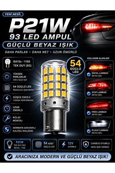 DuoLight P21W 54 LED Beyaz Ampul 1 Adet 12V BA15S 1156 Tek Duy 93 Stop Fren S...