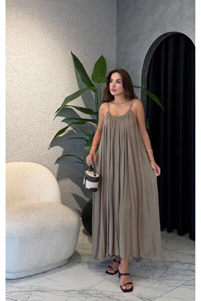 Moda Banuş فستان طويل من الكتان مع حزام من خيوط المنك