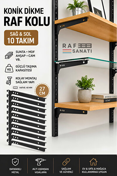Raf Sanatı 10 Takım Raf Destek Kolu 27 cm – 40 Hatve – Ahşap MDF Sunta Cam Ra...