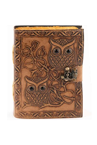 craftmystic Ημερολόγιο από φυσικό δέρμα με κουκουβάγιες και οψιδιανό – Σοφία ...
