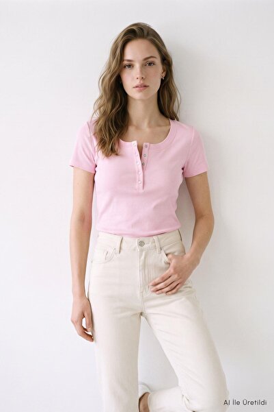 Rays Tricou cu detaliu nasture frontal 8590A Roz