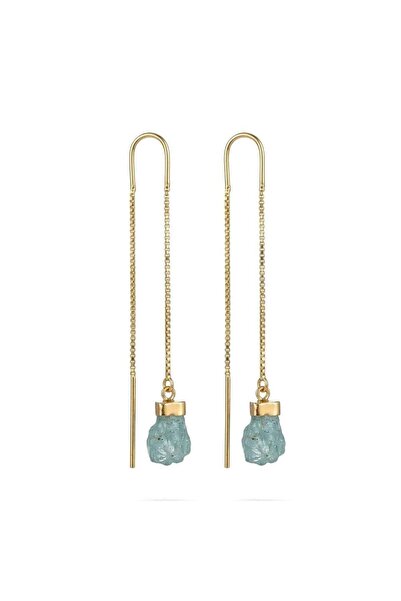craftmystic Cercei Argint 925 Placat cu Aur 18K cu Acvamarin Brut si Lant - C...