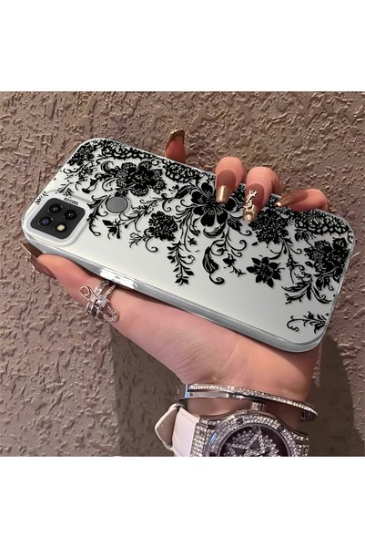 CHICASELUX Redmi 9C/10A Compatible Elegant Black Lace Flower Pattern Case, Hi...