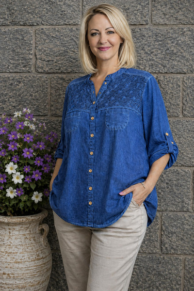 Genel Markalar Kadın Yıkama Pamuk Kumaş Büyük Beden Anne Gömlek