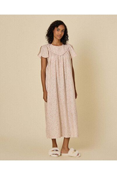 REDTAG Women Dusty Pink Floral Print Flutter Sleeve Nightgown