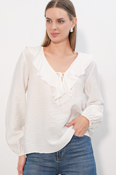 Bigdart Women's Collar Detailed Blouse 40034 - White
