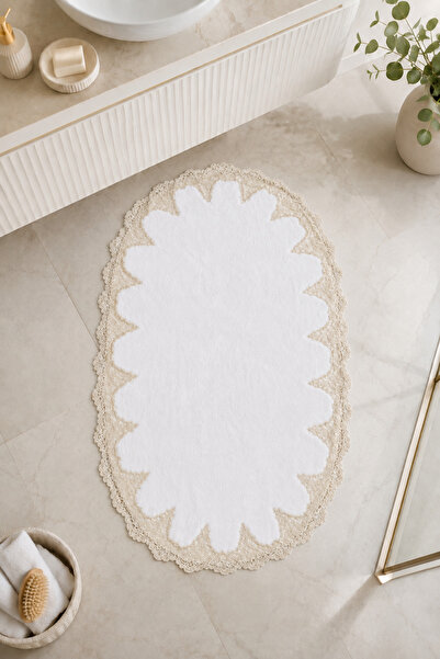 Bonny Home Gold Lace Non-Slip Sole Bath Mat Lace-Edged Washable Bath Set Akira