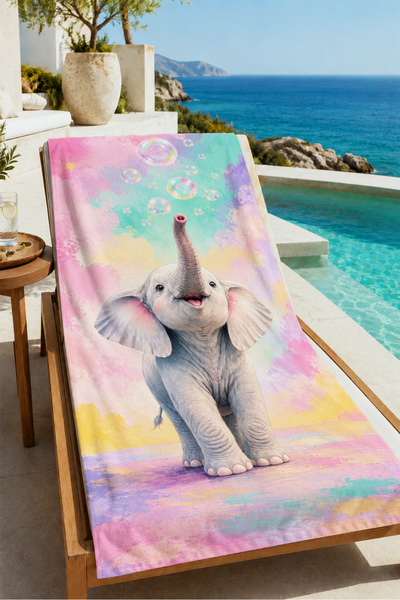 Evmila Prosop de plajă 70x150 cu model floral cu elefant în acuarelă - Prosop...
