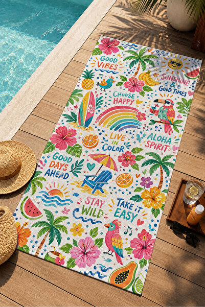 Evmila Pop Art Colorful Summer Doodle Pattern 70x150 Prosop de plajă - Prosop...