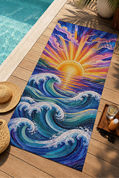 Evmila Prosop de plajă cu model psihedelic Sun Wave 70x150 - Prosop de baie i...