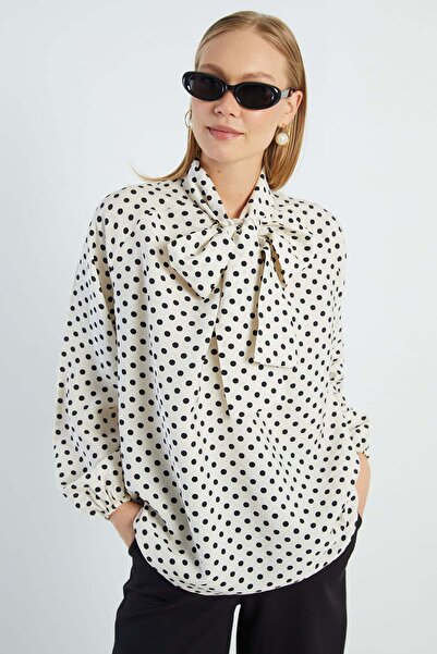 Fulla Moda Polka Dot Scarf Casual Blouse