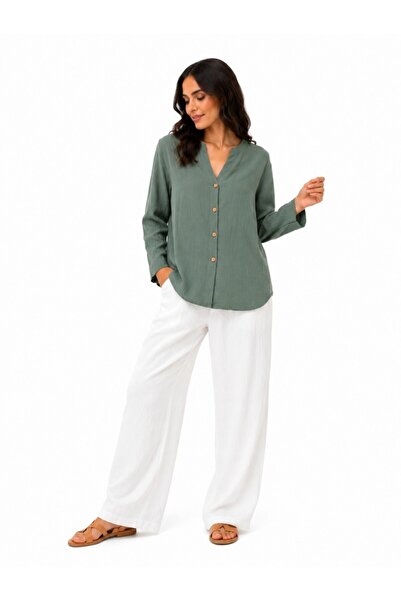 Mulberry Women's Muslin Shirt Long Sleeve Buttoned Relaxed Fit Casual Shirt S...