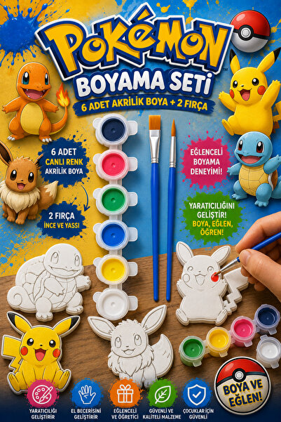 Genç 3D Pokémon Karakterleri 4'lü 3D Figür Boyama Seti - Kendin Yap (DIY) Hob...