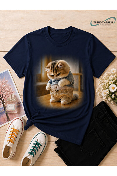 TREND THE BEST Trendin En İyisi Summer Fat Cat Printed Unisex Girls' and Boys...