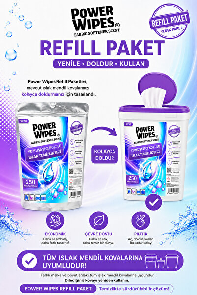 Power Wipes Softening Scented Wet Wipes 250 Sheets Refill Pack Multi-Purpose ...