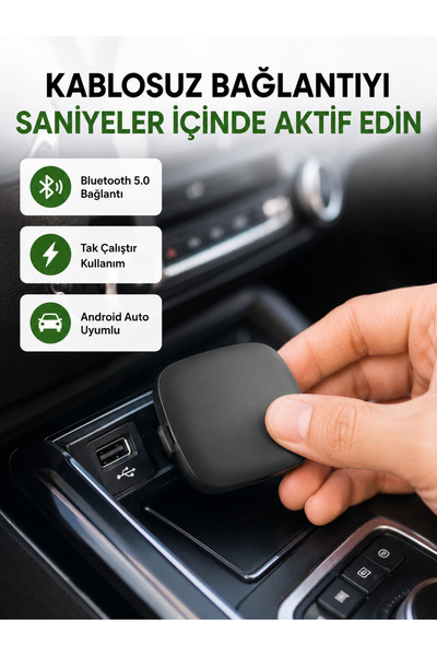 Lisinya Android Auto Kablosuz Adaptör Bluetooth 5.0 ve 5.8GHz WiFi Destekli Yeni Nesil -