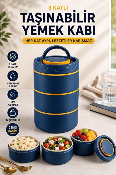 Kitchen Beauty 3 Katlı Beslenme Kabı Taşınabilir Lunch Box BPA İçermez Sızdır...