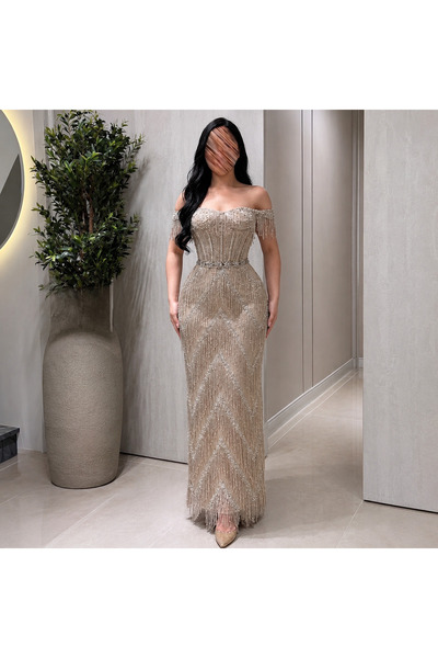 Al-Hanouf Fashion Royal Evening Dress Beige ✨