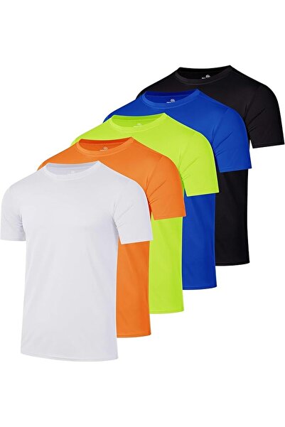 Real Essentials 5 Pack: Men’s Short Sleeve Dry Fit Active Crew Neck T Shirt -...