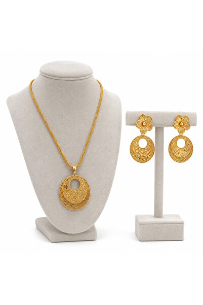 BELLA CİAO Stainless Steel Gold Plated Decorative Medallion Necklace and Earr...