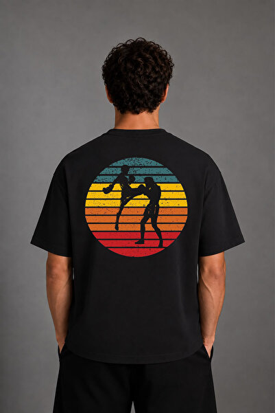 VSRN Tricou oversize negru cu imprimeu pe spate Muay Thai 2 Design