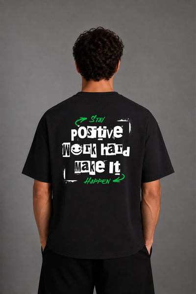 VSRN Tricou negru supradimensionat cu imprimeu pe spate Positive Hard Design