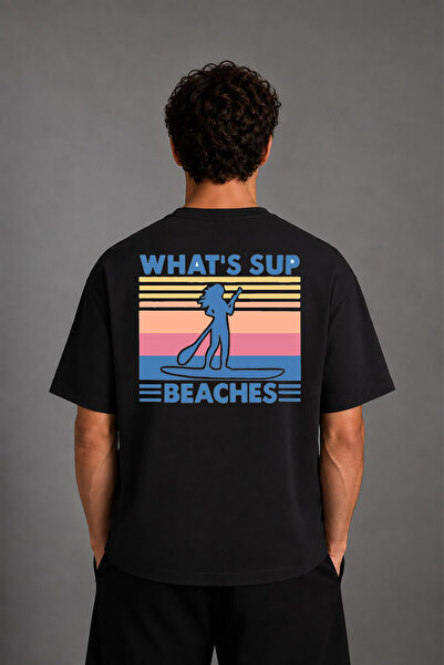 VSRN Μπλουζάκι Whats Sup Design με στάμπα στην πλάτη, μαύρο, oversized