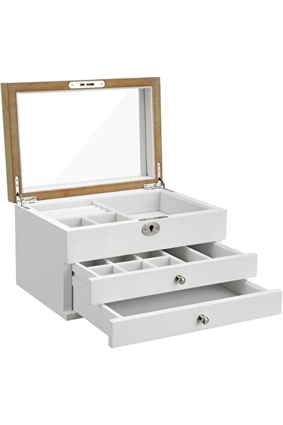 SONGMICS Jewellery Box, 3-Tier Jewellery Organiser with Large Mirror, 2 Drawe...