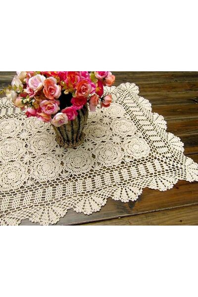 GENERAL Damanni Rectangular Cotton Handmade Crochet Lace Table Runner Doilies...