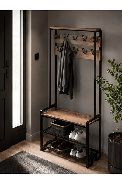 boz concept home Oslo Metal Portmanto 84x182 cm Askılıklı Banklı Ayakkabılıkl...