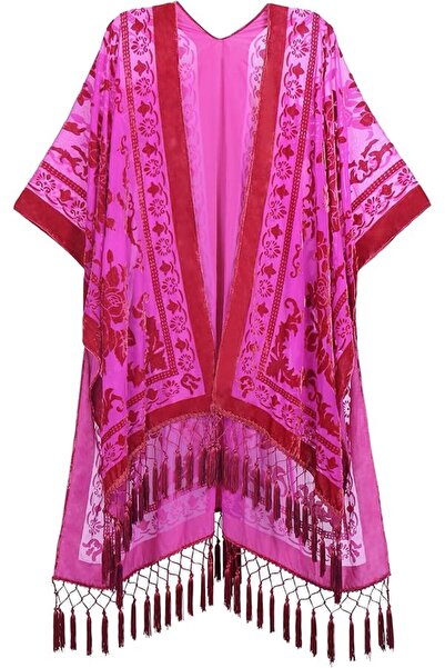 MJP MJ SERECA Women's Burnout Velvet Kimono Long Cardigan Cover Up Without Ta...