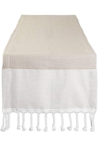 DII Bordered Dobby Woven Table Runner, 15x108, Gray