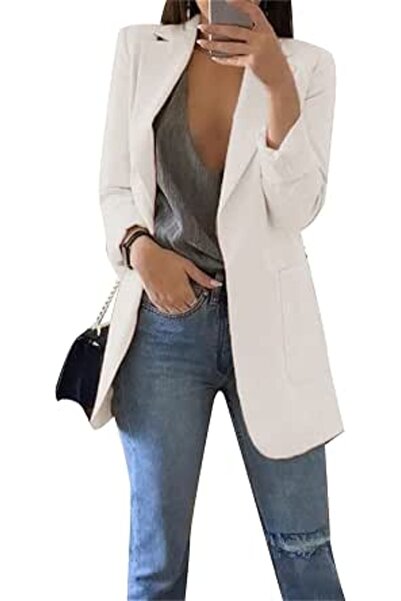 GENERAL OMZIN Women's Elegant Long Sleeve Blazer Jacket Plain Lapel Business ...