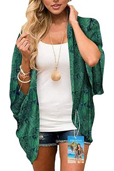 YULOONG Womens Cover Ups Chiffon Floral Print Kimono Loose Shawl Cardigan Boh...