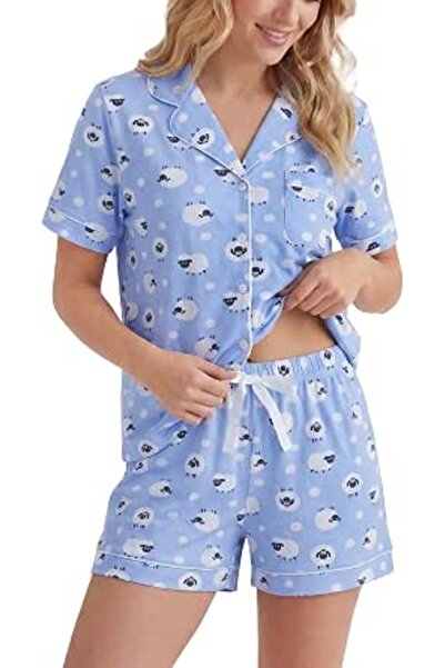 LUBOT 100% Cotton Pajamas for Women PJ Set Button-Down Knitted Soft Long Shor...