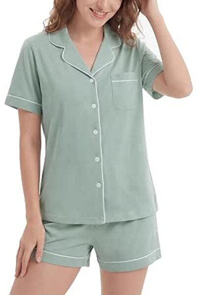 LUBOT 100% Cotton Pajamas for Women PJ Set Button-Down Knitted Soft Long Shor...