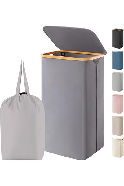 Lifewit Collapsible Laundry Basket with Lid, Laundry Hamper with Bamboo Handl...